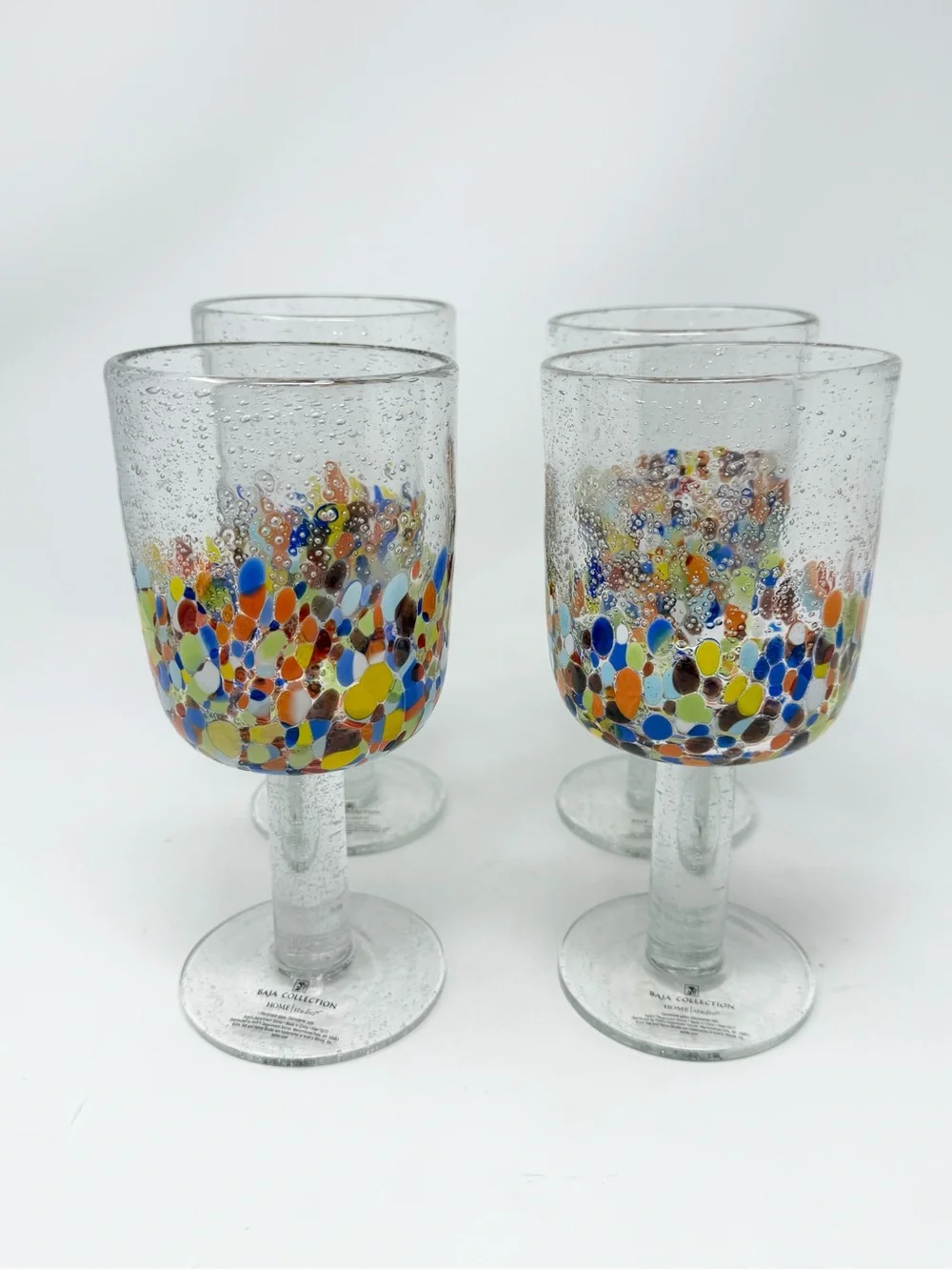 Hand Blown Confetti Glass Stemware Set of 4 Home Studio Baja Collection
